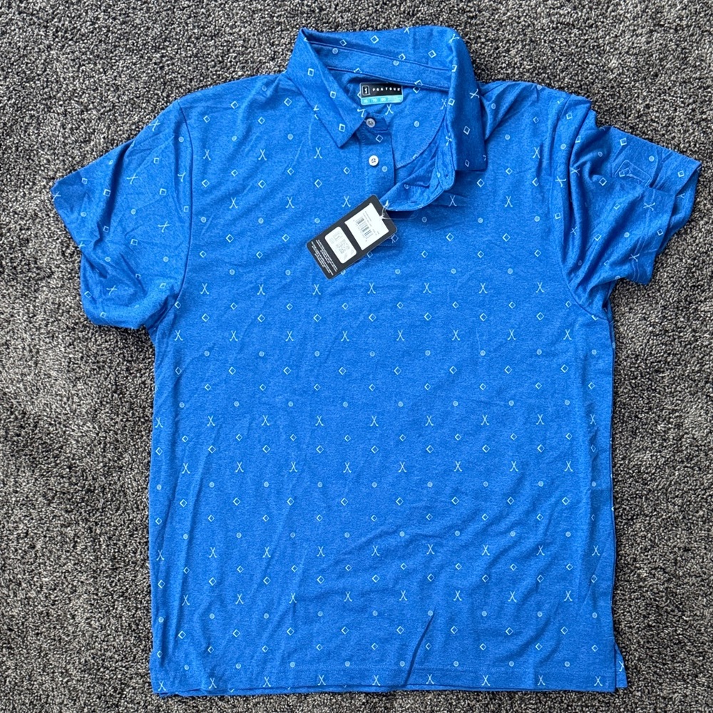 PGA Tour Blue Patterned Polo Shirt